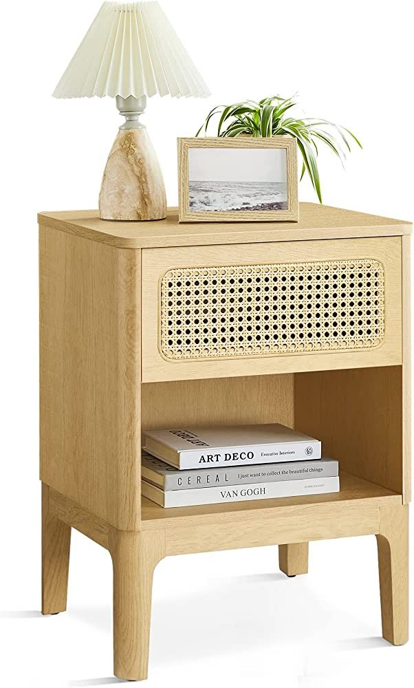 VASAGLE Rattan Nightstand, Boho Bedside Table with Drawer, Cane End Table, Modern Side Table for ... | Amazon (US)