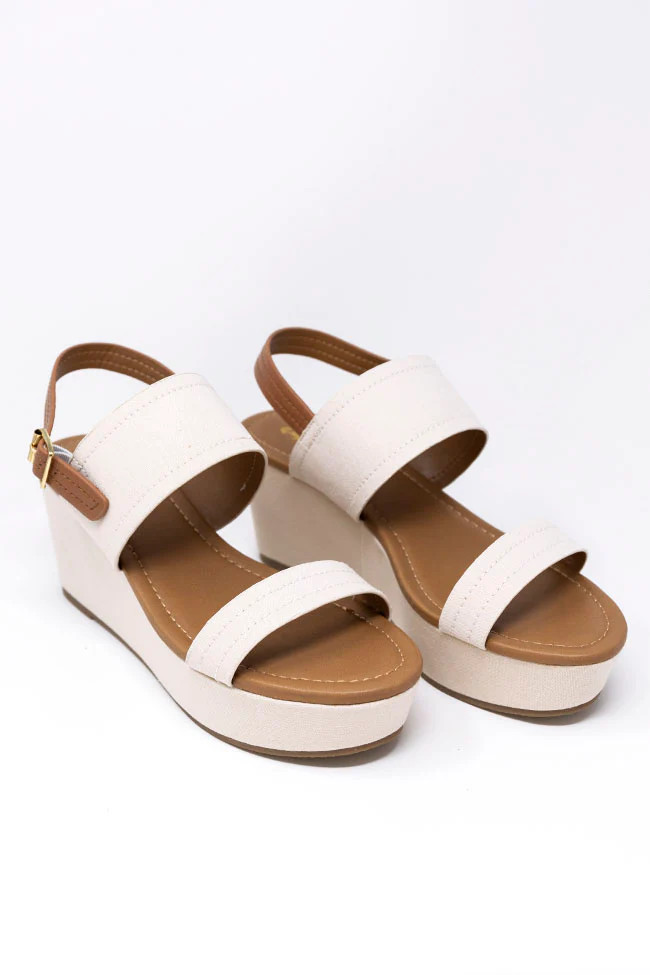 Rory Beige Linen Low Heel Wedge | Pink Lily