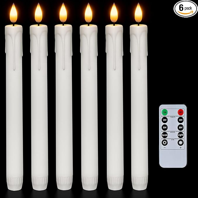 Homemory 6 Pcs Flameless Taper Candles with Remote, Timer, Dimmer, 9.6 Inches Plastic White Led C... | Amazon (US)