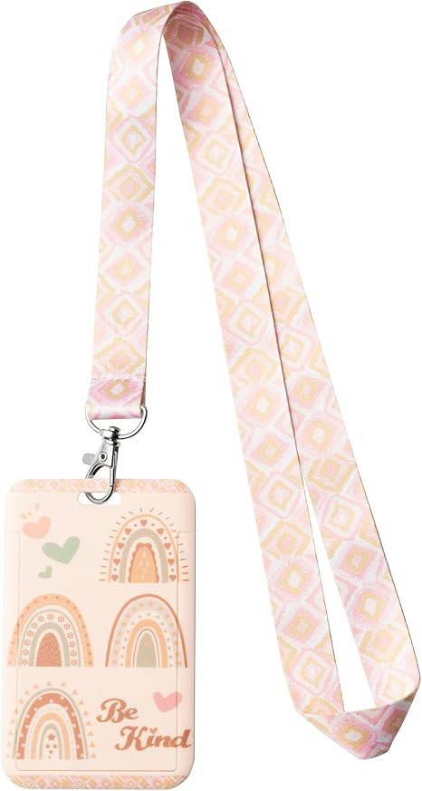 Winnwing ID Badge Holder with Lanyard Cute Boho Rainbow Be Kind Name Tag ID Card Case with Strap ... | Amazon (US)