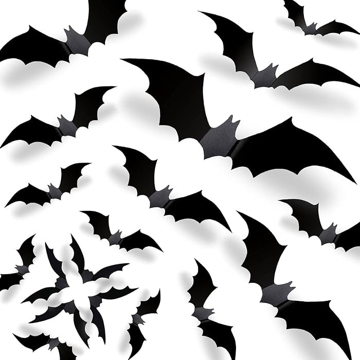 CESOF Halloween Bats Wall Decor 3D Bats Decorations - 70 Pcs 5 Sizes Matte Black PVC Reusable DIY... | Amazon (US)