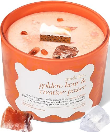 Orange Crystal Candle for Women - 12oz Large Wood Wick Candle with Natural Soy Wax. Luxurious Slow Burn for Meditation with Crystals and Healing Stones. Gift for Birthday, Christmas, Valentine’s Day | Amazon (US)