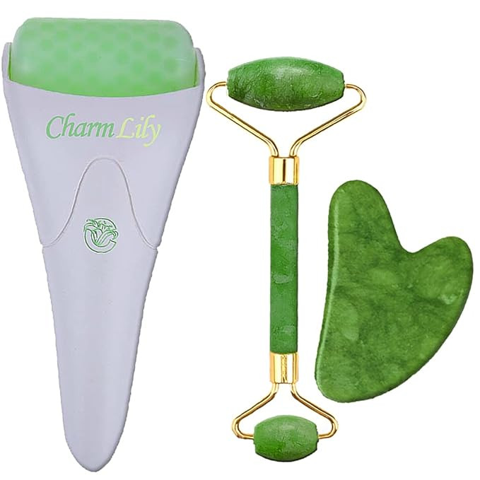 Amazon.com: Jade & Ice Roller + Gua Sha Massager Tool Set for Face & Eyes by Charmlily, Puffiness... | Amazon (US)