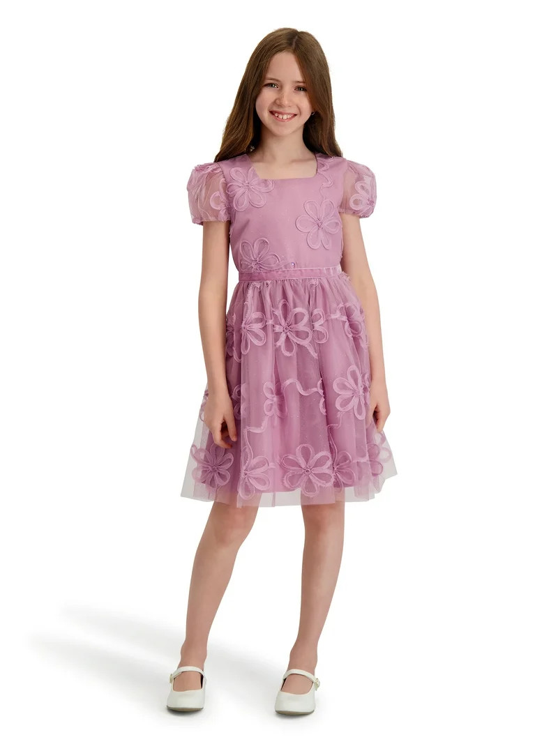 Kensie Girl Floral Soutache Mesh Short Sleeve Dress, Sizes 4-16 | Walmart (US)