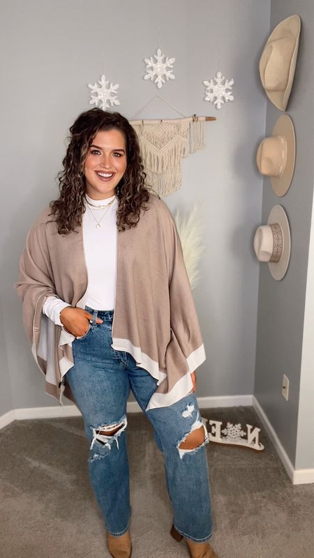 Midsize neutral casual holiday dinner outfit 🤎🥂
Coastal grandmother winter ❄️
Shirt: XL
Poncho: One size
Jeans: 12
#midsizeoutfits #holidayoutfits #neutralstyle #ootd #casualoutfits #casualstyle #holidaystyle #christmasoutfit #cozyoutfit #poncho #longsleeve #mockneck #jeans #denim #curvydenim #boots #booties #fallfashion #winterfashion 

#LTKcurves #LTKHoliday #LTKSeasonal