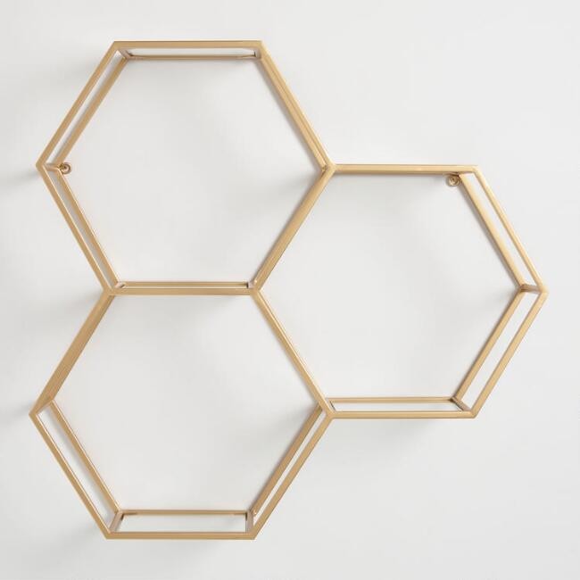 Gold and Glass Honeycomb Wall Shelf | World Market