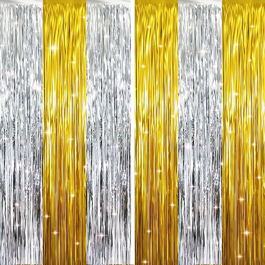 GOER 6.4 ft x 8.2 ft Metallic Tinsel Foil Fringe Curtains Party Backdrop Party Streamers for Birt... | Amazon (US)