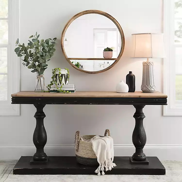 Distressed Black Double Pedestal Console Table | Kirkland's Home
