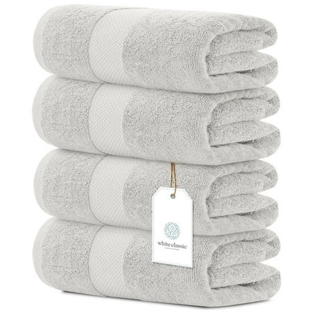 White Classic Luxury Bath Towels Large Pack of 4 Hotel Quality Bathroom Towel 27 x 54 Set Silver Shower Cotton Towels 4 Pack Large Thick Plush Bath Towels 700 Gsm For Body Hair Pool Gym Silver | Walmart (US)