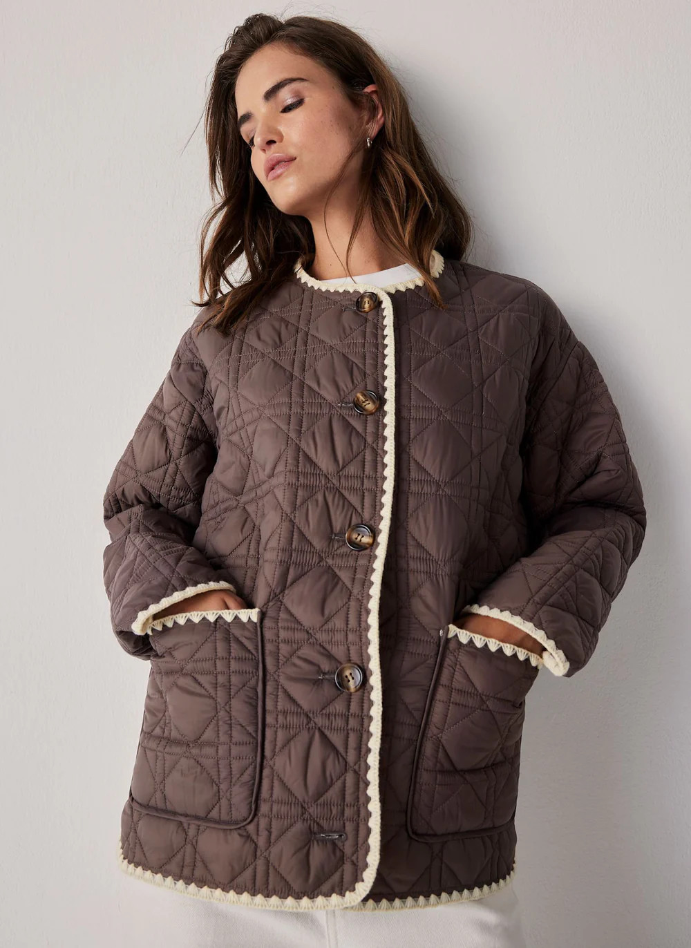 Brown Reversible Quilted Jacket | Mint Velvet
