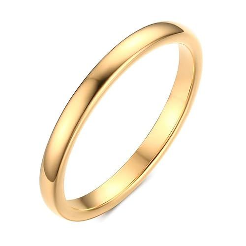 YIKOXI Small and Simple Gold Tungsten Steel Engagement Ring，2MM,Size 6-11 | Amazon (US)