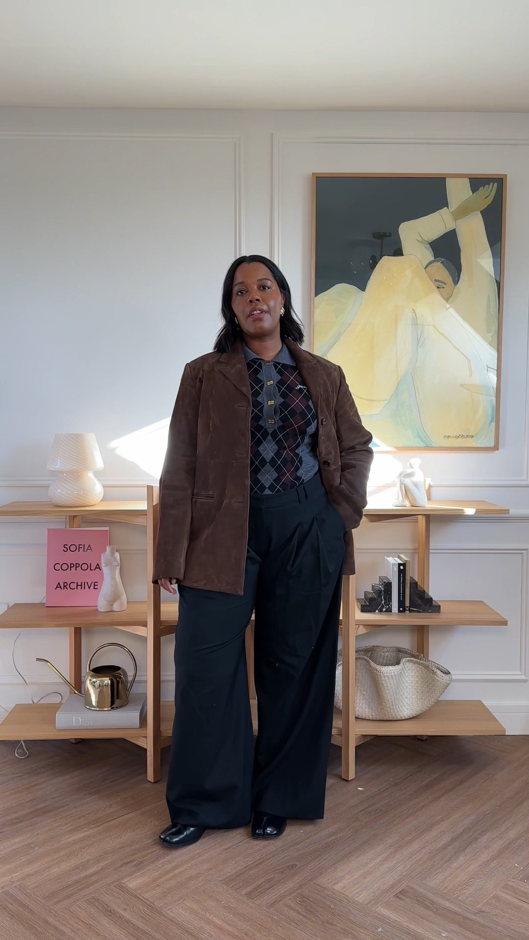 Midsize workwear outfit inspo  ❄️🍁🍂

Featuring one v cool knit and a pair of mid-rise, wide leg, tailored  pleated trousers that actually fit my curves 🤌🏾 



Suede jacket, argyle jumper, black tailored wide leg trousers, midsize outfits 

#LTKwinter #LTKeurope #LTKmidsize