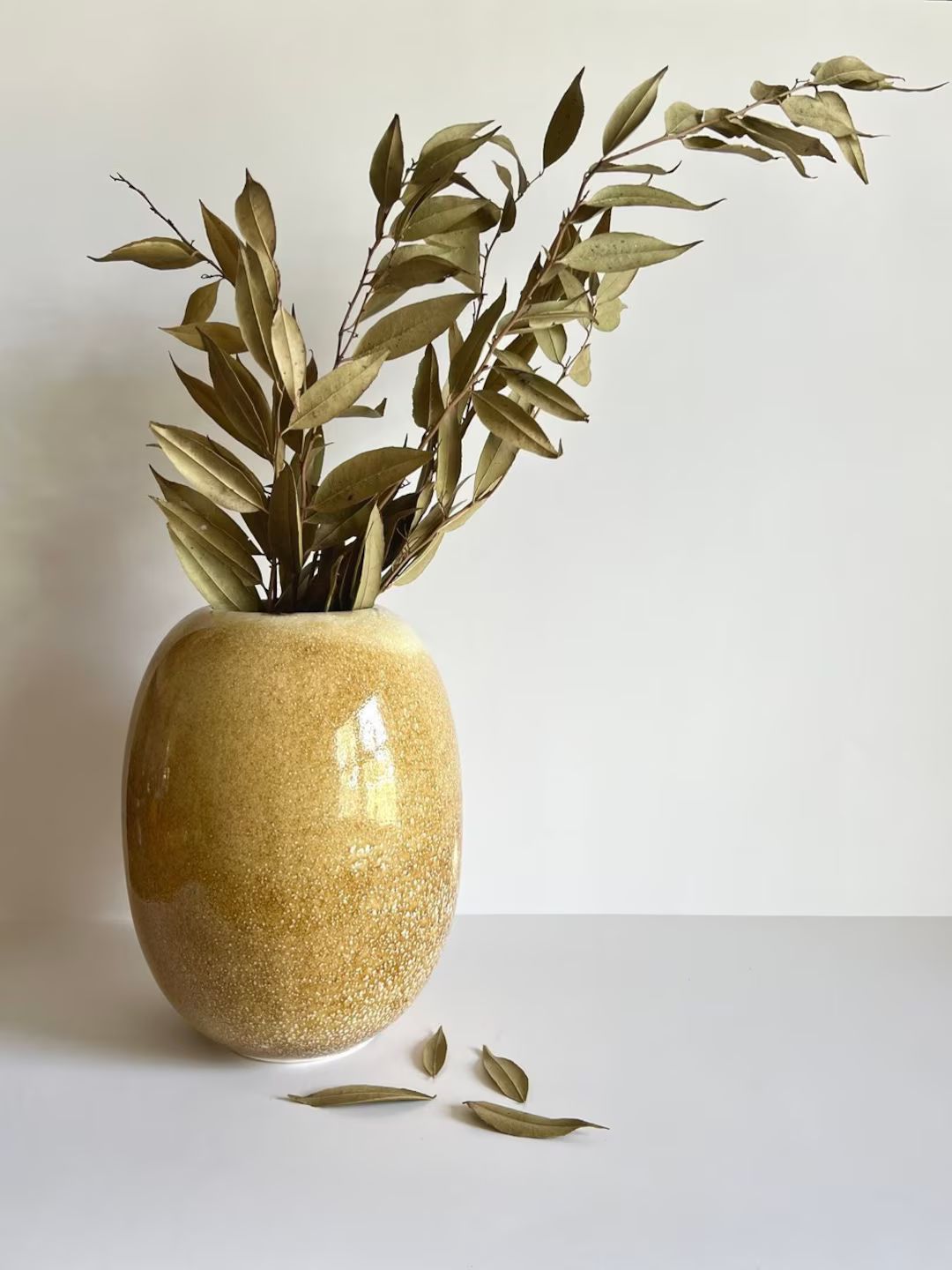 Glazed Ceramic Honey Colored Oval Vase - Etsy | Etsy (US)