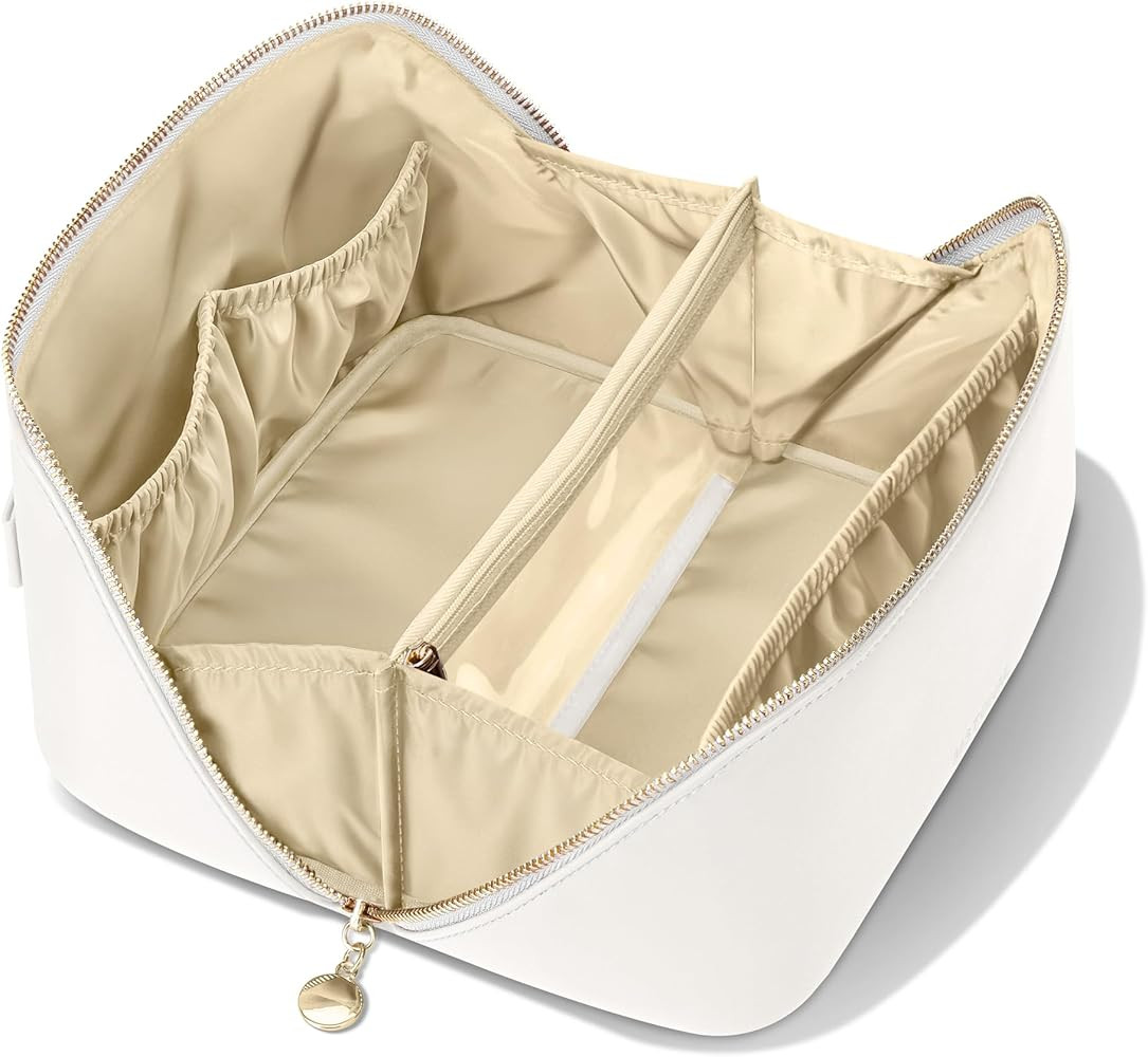 Travel Makeup Bag, Large Capacity Cosmetic Bags for Women, Waterproof Portable Pouch Open Flat Ma... | Amazon (US)