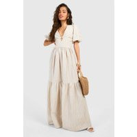 Womens Stripe Tiered Maxi Dress - Beige - 12 | boohoo (US & Canada)