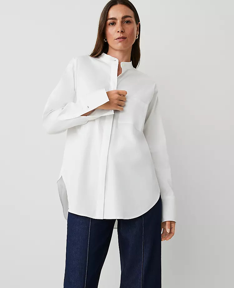 Oversize Stand Collar Button Down Shirt | Ann Taylor | Ann Taylor (US)