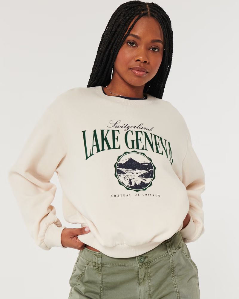 Easy Lake Geneva Switzerland Graphic Crew Sweatshirt | Hollister (UK)