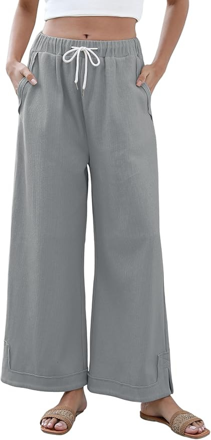 Athlisan Womens Baggy Wide Leg Palazzo Pants Casual Loose Drawstring Elastic Waisted Lounge Trous... | Amazon (US)