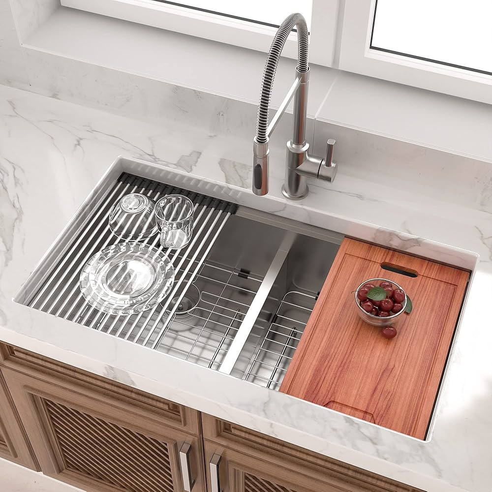 30 Undermount Sink Double Bowl - Lordear 30 Inch Kitchen Sink Ledge Workstation Double Bowl 50/50... | Amazon (US)