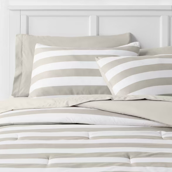 Light Gray Stripe Print Comforter Set with Gray Sheets - Room Essentials™ | Target