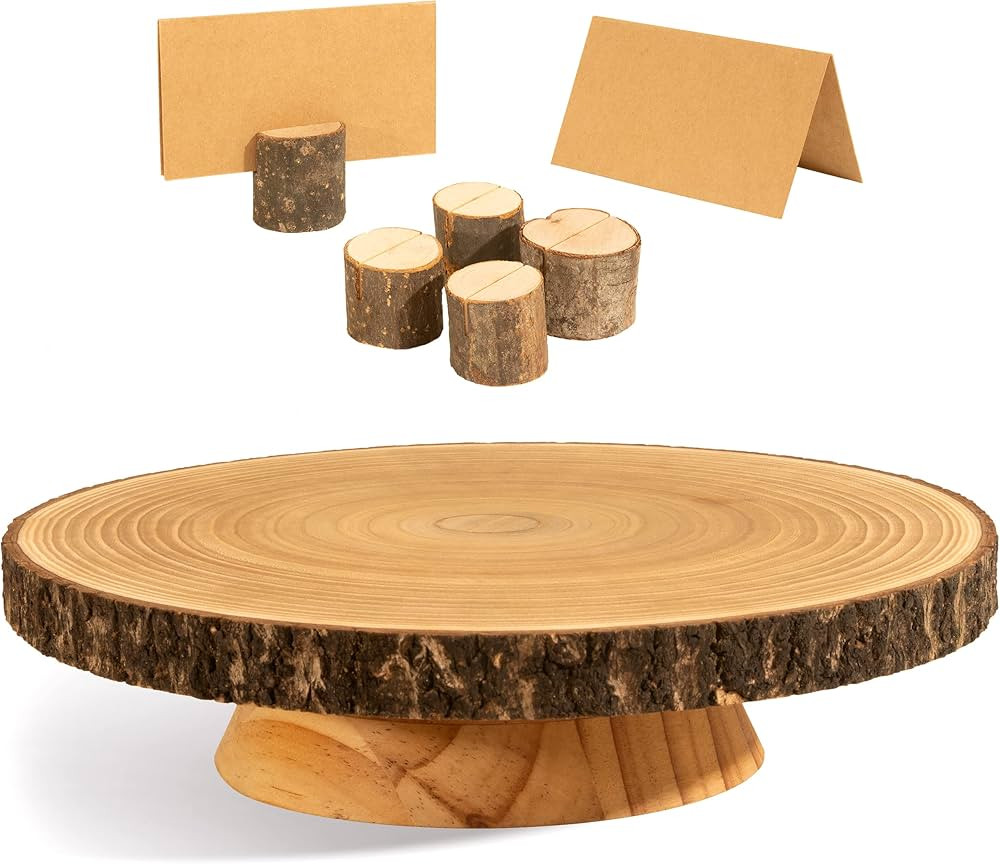 Timber Tree 10 Inch Wood Cake Stand - Rustic Round Cake Holder Tray for Dessert Table - Elegant W... | Amazon (US)