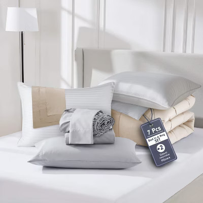 Nestl 7 Piece Reversible Bedding Set Linen, College Dorm Room Essentials Bed in a Bag, Twin XL Comforter Set for College with Down Alternative Pillows | Target