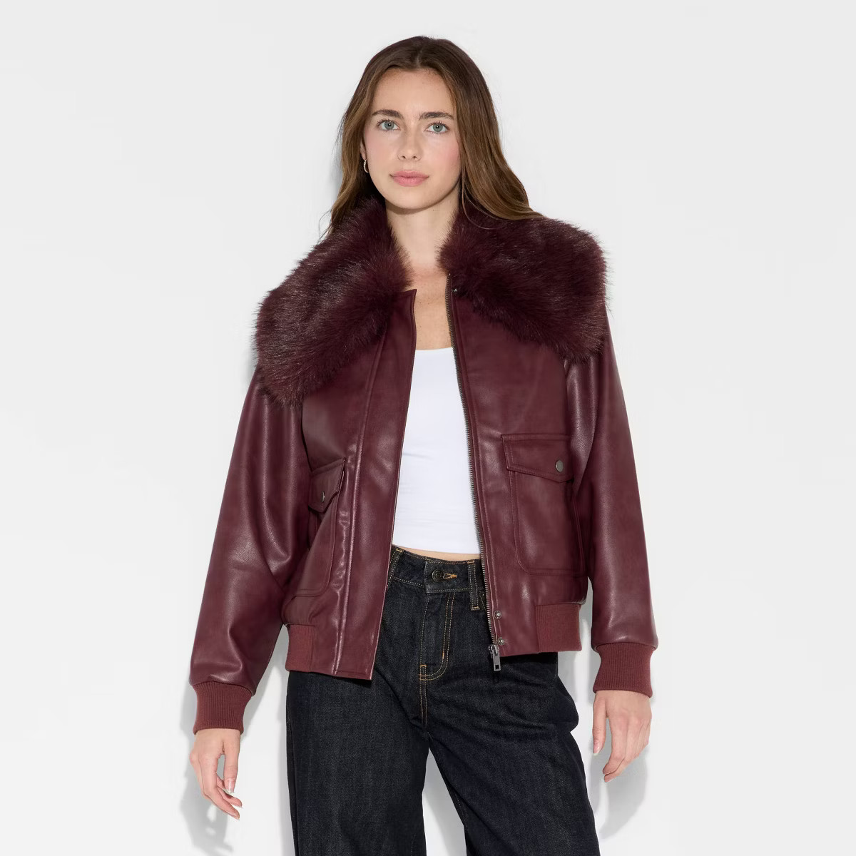 Women's Faux Leather Bomber Jacket - Wild Fable™ | Target
