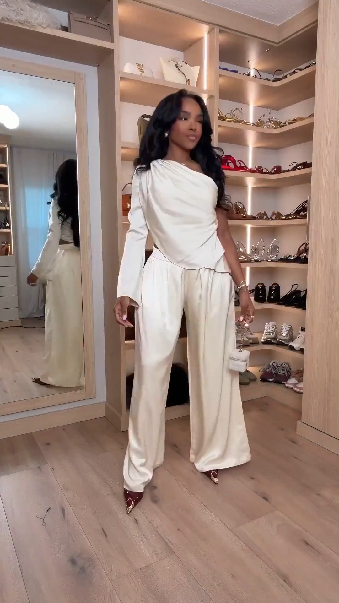 Scroll to shop!! This elevated neutral outfit featuring a draped one-shoulder top paired with wide-leg trousers is the monochrome look.

Perfect for dinners, date nights, events, work meetings, or elegant evening looks.

#LTKgrwm #LTKPetite #LTKWorkwear