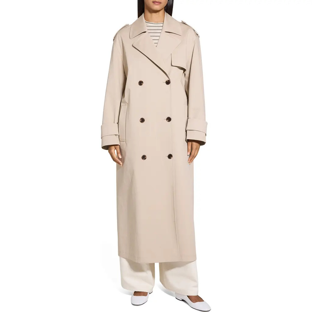 Theory Oversize Stretch Cotton Trench Coat in Soft Taupe at Nordstrom Rack, Size Medium | Nordstrom Rack