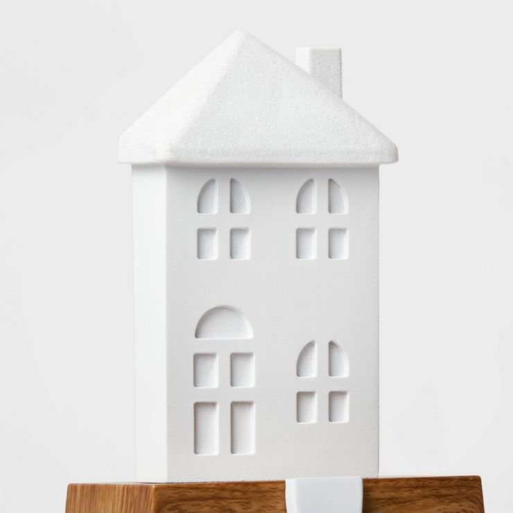 4ct Resin House with Faux Wood Base Christmas Stocking Holder White - Wondershop™ | Target