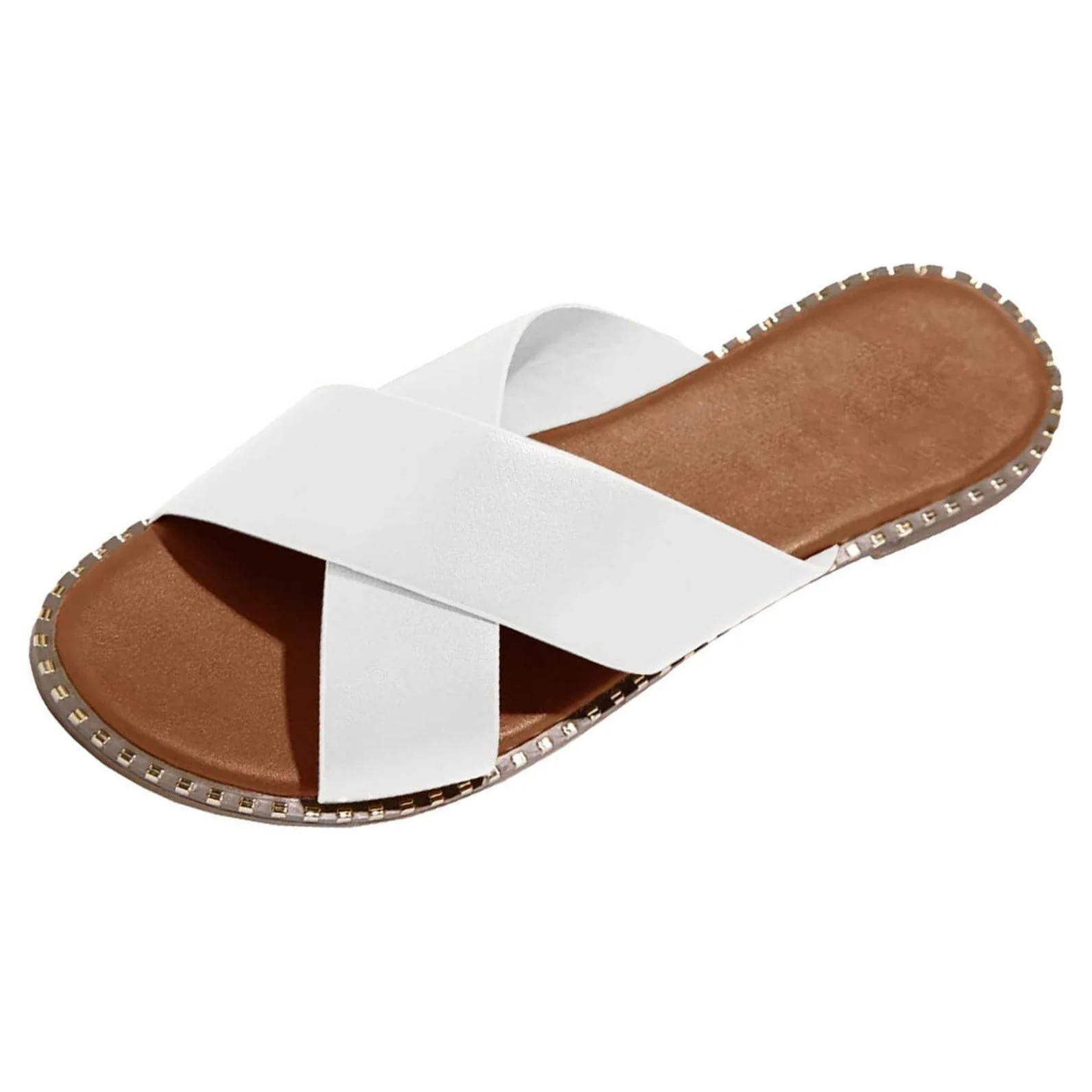 absuyy Slide Sandals for Women- New Style Casual Open Toe Summer Flat Slide Sandals #348 White-10 | Walmart (US)