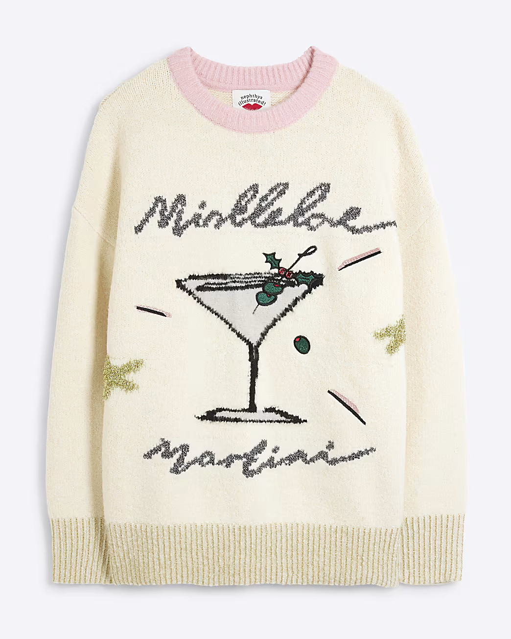 Cream Mistletoe Martini Christmas Jumper | River Island UK & IE