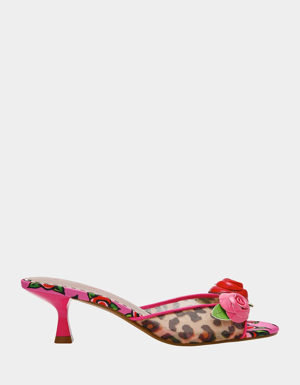 LAMBERT Fuchsia Rose Mule Flower Mesh Women's Kitten Heel | Betsey Johnson