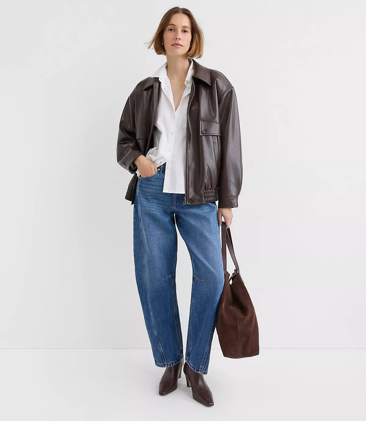 Oversized Faux Leather Bomber Jacket | LOFT