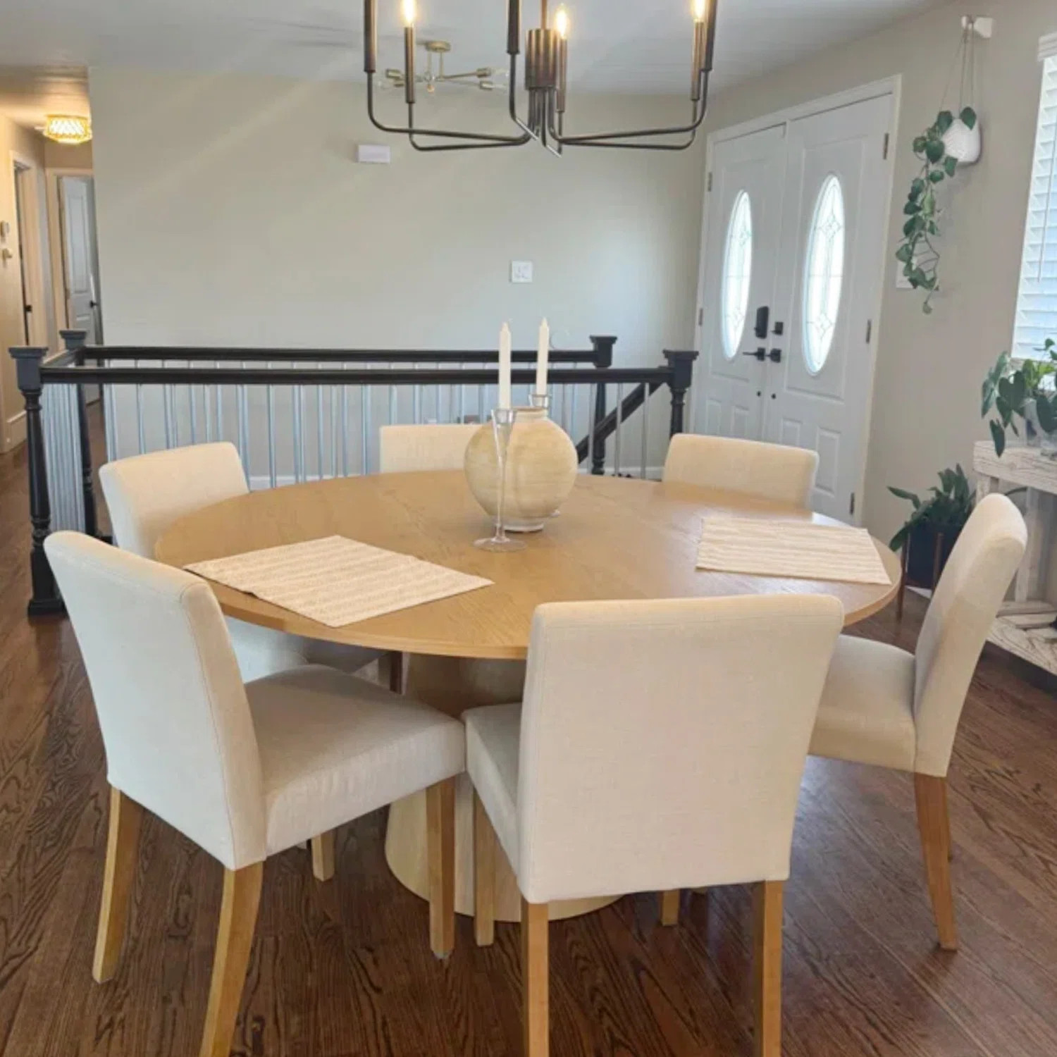 Westcliffe 6 - Person Dining Table Sets With 52'' Round Table & 6 Upholstered Linen Chairs | Wayfair North America