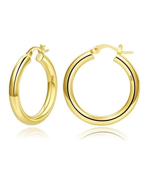PAVOI 14K Gold Plated Sterling Silver Post Monet Oval Chunky Lightweight Hoop Earrings for Women | Amazon (US)