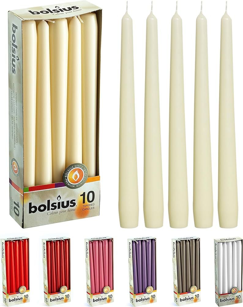 BOLSIUS Ivory Taper Candles - 10 Pack Unscented 10 Inch Dinner Candle Set - 8 Hours Burn Time - P... | Amazon (US)