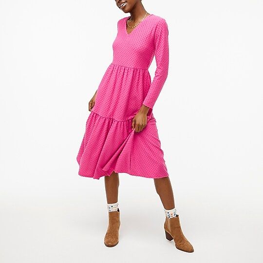 V-neck tiered knit dress in dot | J.Crew Factory