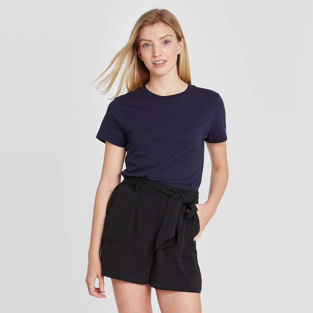 Women's Short Sleeve Casual T-Shirt - A New Day Navy XS, Blue | Target