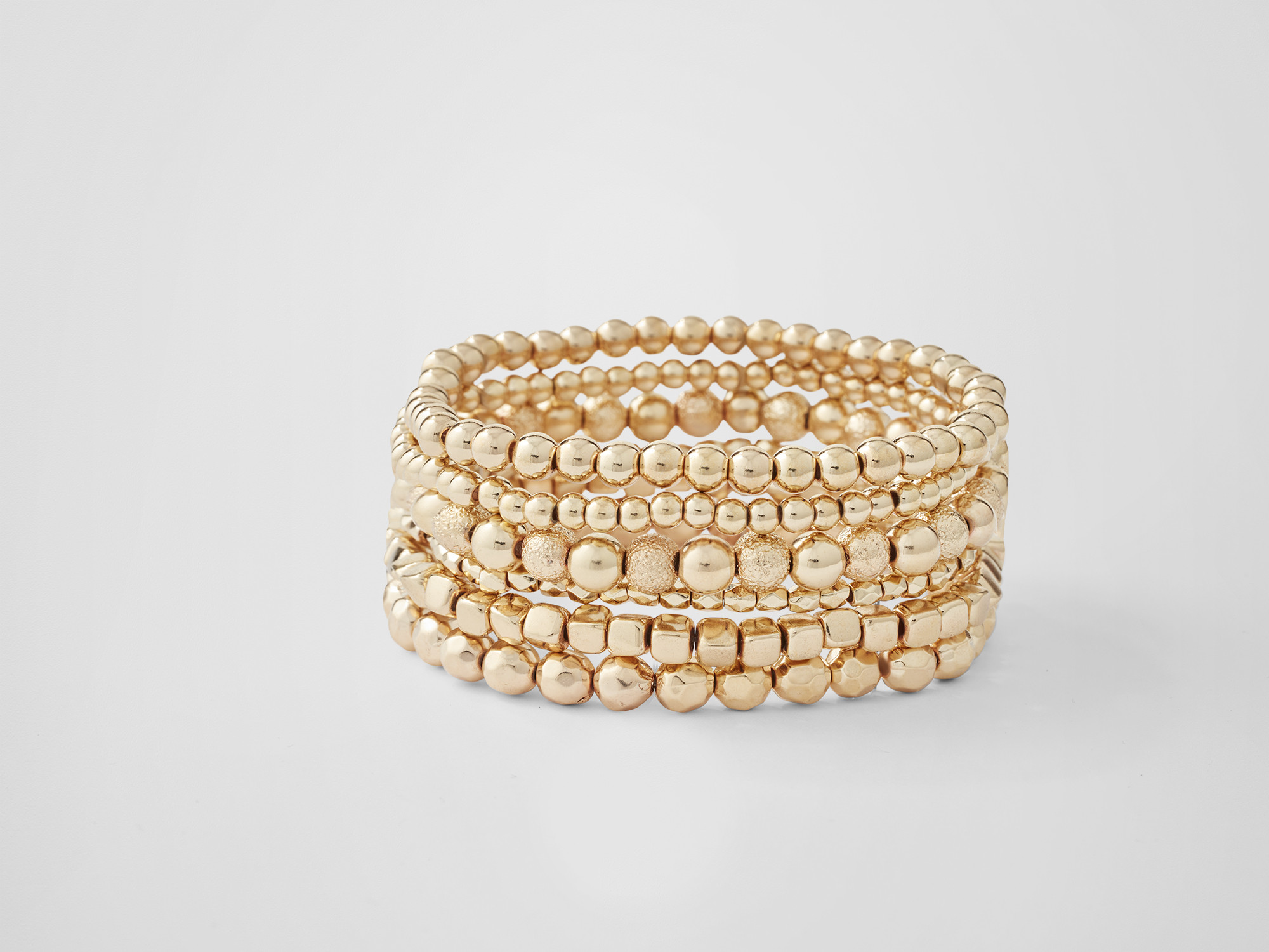 Time and Tru Women's Gold Tone Beaded Stretch Bracelet Set, 6-Piece | Walmart (US)