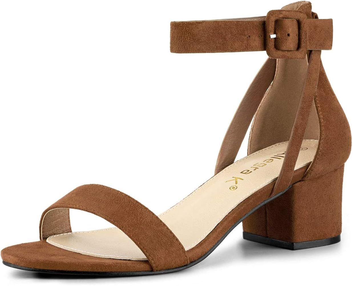 Allegra K Women's Ankle Strap Block Low Heel Sandals | Amazon (US)