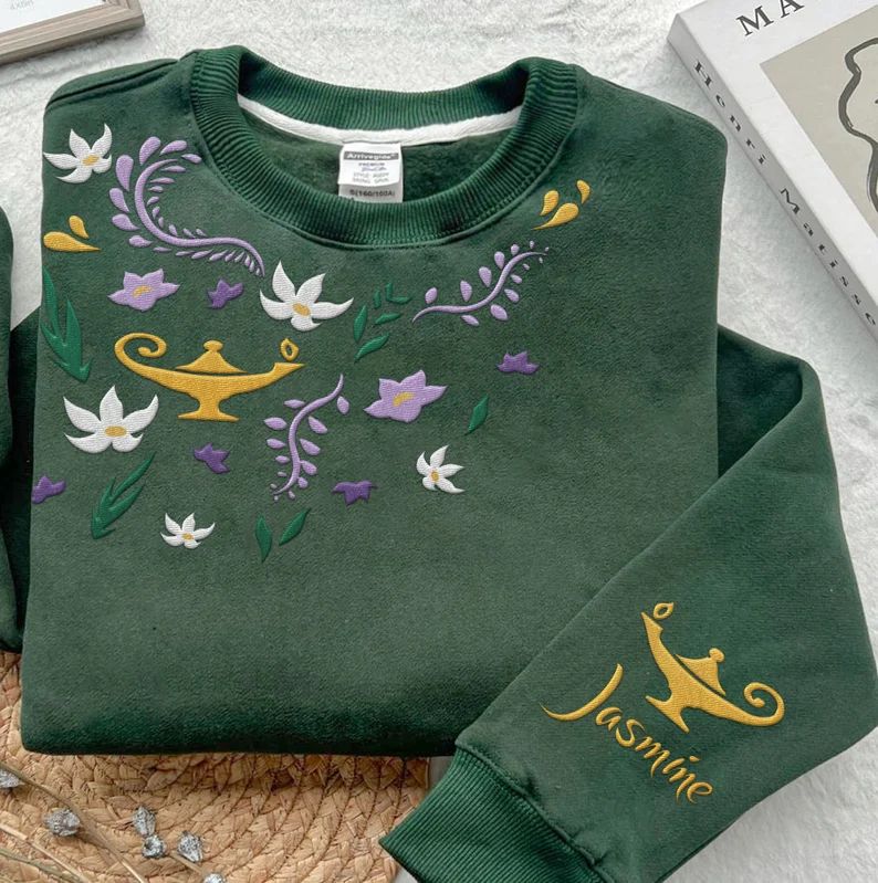 Embroidered Aladdin Jasmine Flower Genie Patterns Sweatshirt, Disney Princess Embroidery Shirt, M... | Etsy (US)