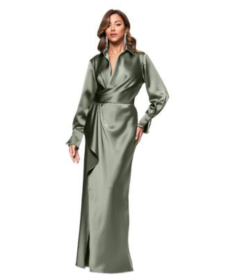 Xscape Women's Satin Shirtdress Gown - Black | Macy's