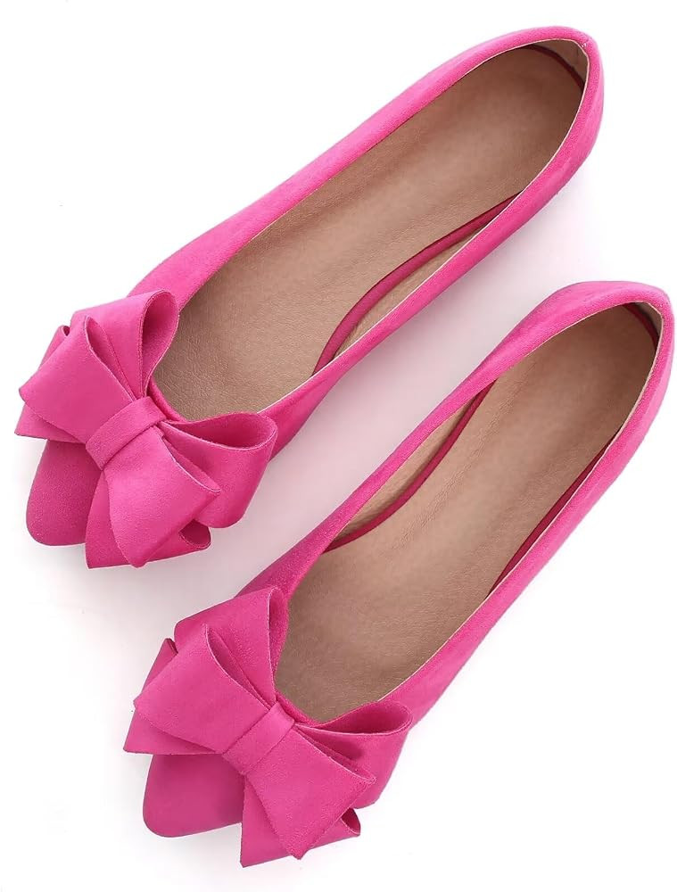 SAILING LU Bowknot Ballet Flats Womens Pointy Toe Casual Flat Shoes Suede Dress Shoes Wear to Wor... | Amazon (US)