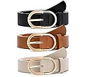 VONMELLI 3 Pack Women's Leather Belts for Jeans Pants Fashion Gold Buckle Ladies Dress Belt | Amazon (US)