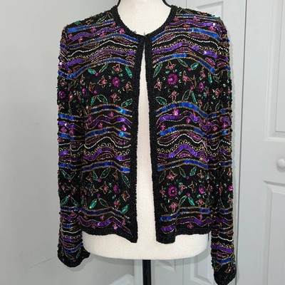 Vintage Papell Boutique Evening Black Silk Embroidered Beaded Jacket - M | eBay | eBay US