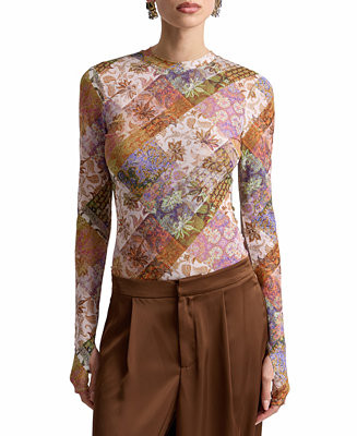 Women's Printed Long-Sleeve Mesh Top | Macy's