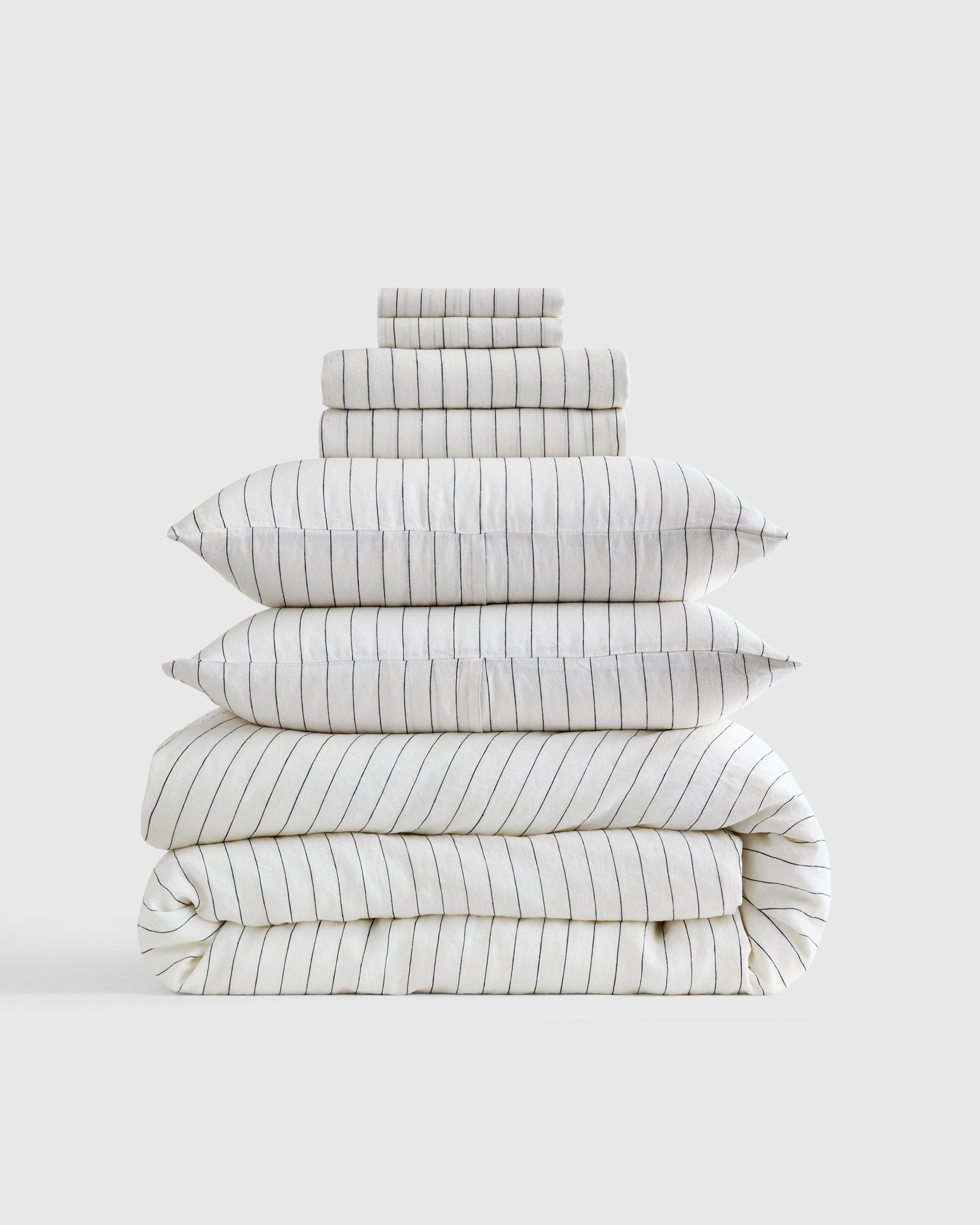 Quince | European Linen Stripe Deluxe Bedding Bundle in Pencil Stripe, Size Queen | Quince