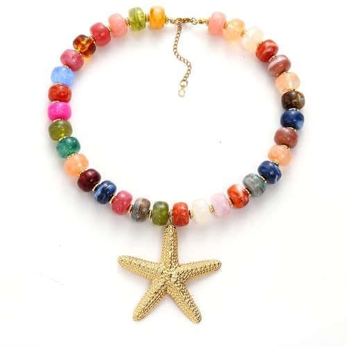 Chunky Beaded Starfish Shell Necklace for Women Colorful Boho Summer Chain Choker Beach Necklace ... | Amazon (US)