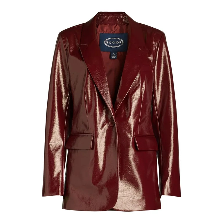 Scoop Women's Faux Patent Leather One Button Blazer, Sizes XS-XXL - Walmart.com | Walmart (US)